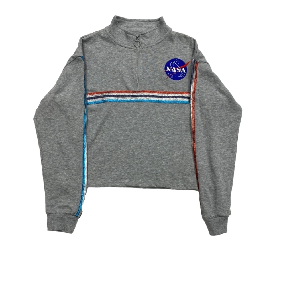NASA JRs Womens Gray Sparkle Astronaut Sweatshirt Sweat Shirt Top Nwot
